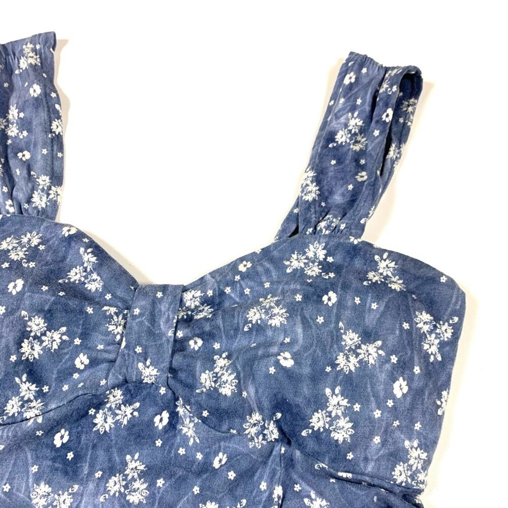 Blue Floral Ruched Tank Top - Picture 4 of 7